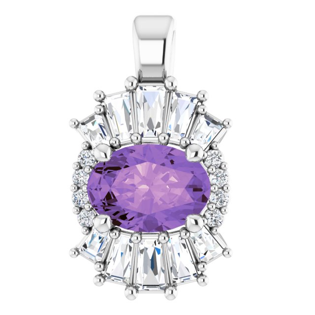Sterling Silver Natural Amethyst & 1/3 CTW Natural Diamond Pendant